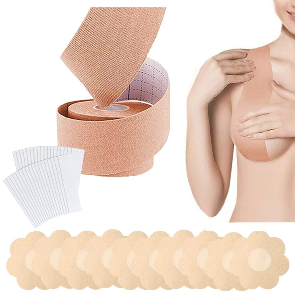 PALAY 10 pairs Flower Shaped Nippleless Covers Sticker,One Roll 5cm*5m Breast Lifting Tape, 50 Sheet Transparent Sticker Women Nipple Cover Breast Lifting Tape for Contour Lift Bra Alternative PALAY 10 pairs Flower Shaped Nippleless Covers Sticker,One Roll 5cm*5m Breast Lifting Tape, 50 Sheet Transparent Sticker Women Nipple Cover Breast Lifting Tape for Contour Lift Bra Alternative